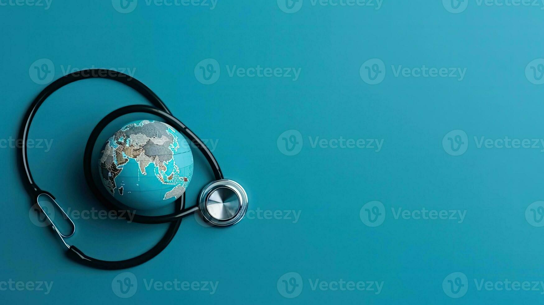 Background design sale banner for World Health day with stethoscope and miniature earth, AI Generative photo