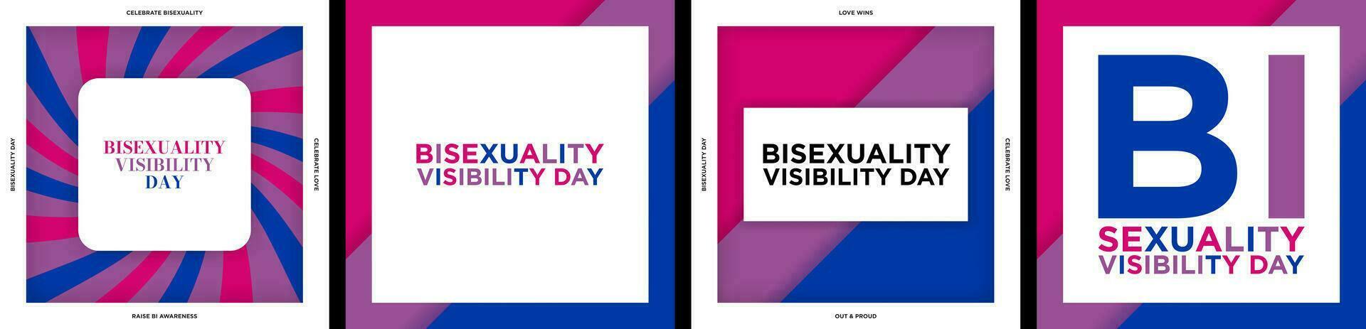 Set of Bisexuality Visibility Day Greeting Cards and artworks in paper art concept and typography, bi pride flag colors. Vector Illustration. EPS 10.
