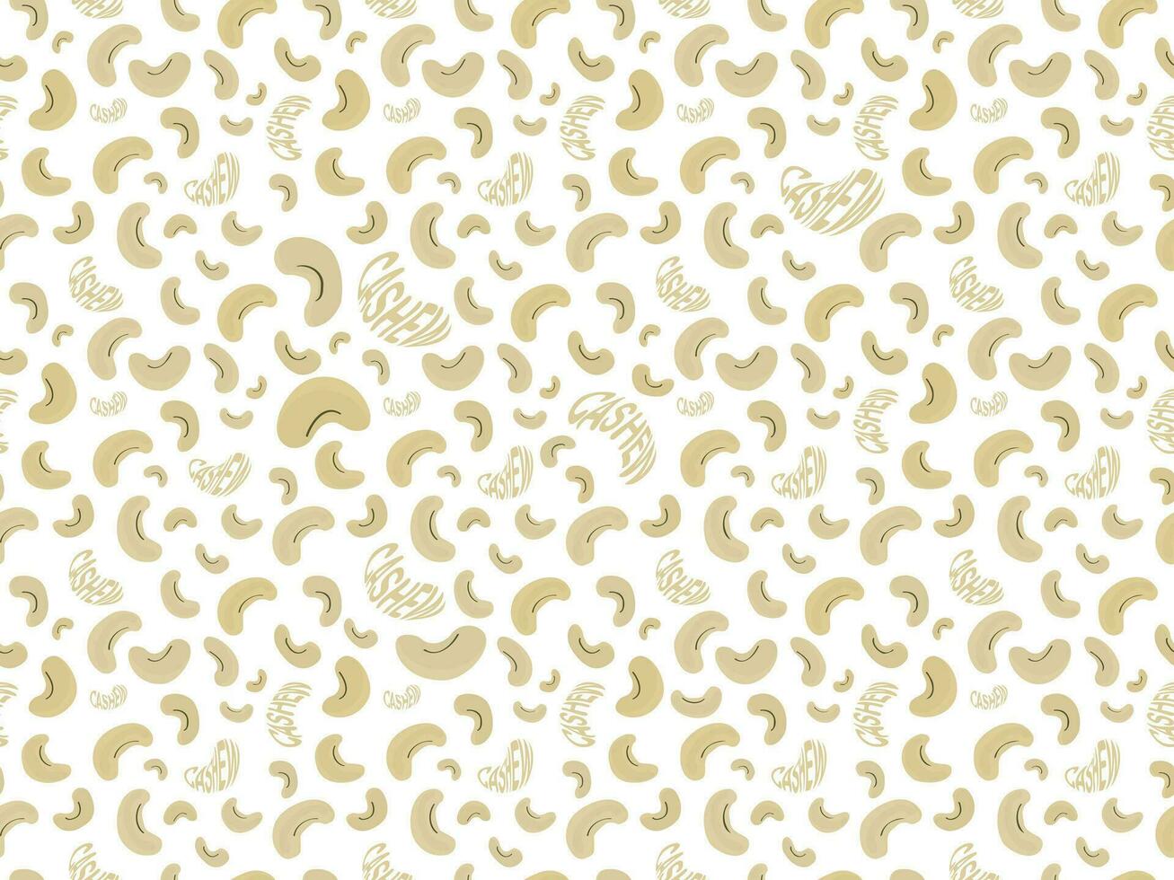 Giant Seamless Cashew nuts and Cashew word doodle pattern on white background. Vegetarian backdrop. Vector Illustration. EPS 10.