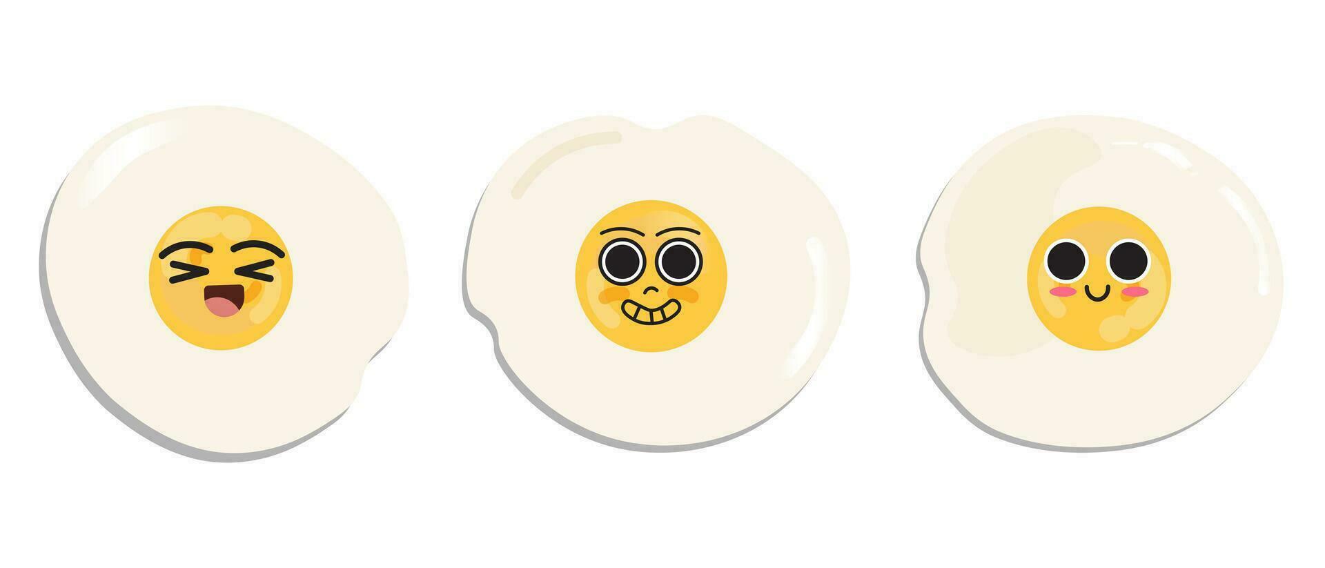 conjunto de sonriente soleado lado arriba huevos. dibujos animados frito huevos aislado en blanco antecedentes con sombra. editable vector ilustración. eps 10