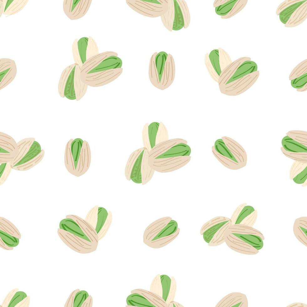 Seamless Cartoon Pistachio Pattern. hand drawn pistachio illustration background. For prints, backgrounds, wraps, packaging, banners. Vector Illustration. EPS 10.