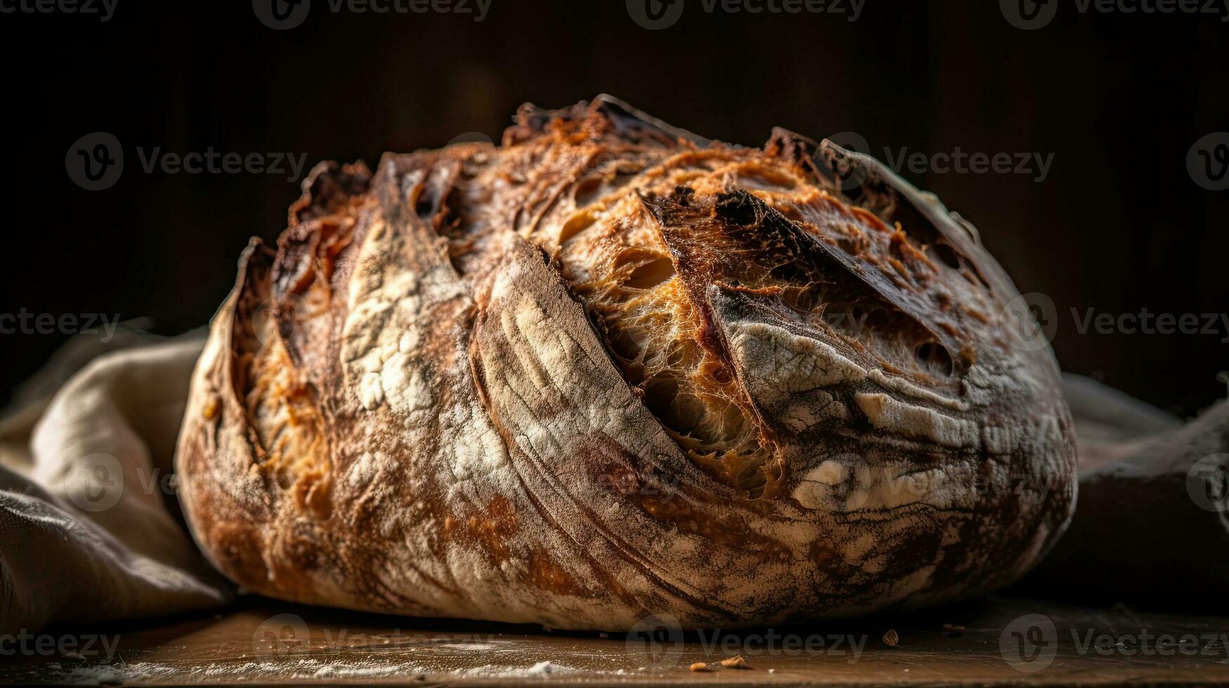 San Francisco Sourdough Bread on a wooden table with a blurred background, AI Generative photo