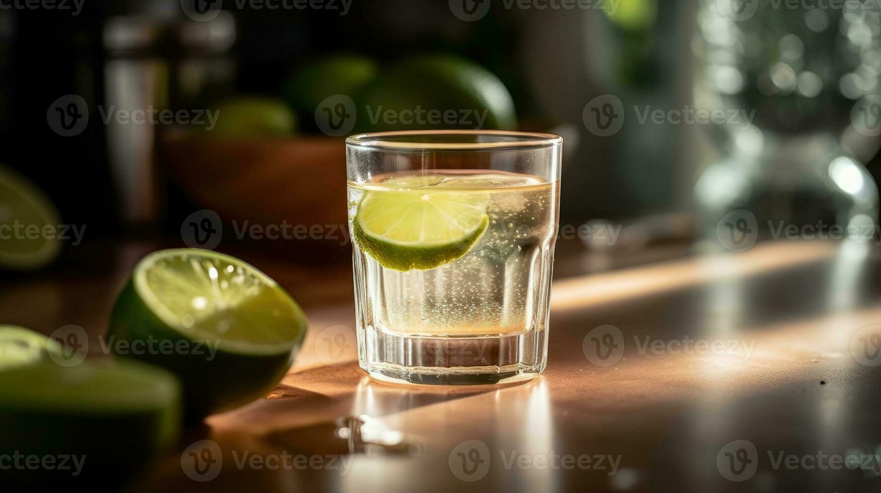 Closeup fresh pisco punch cocktail with lime cut and blurred background, AI Generative photo