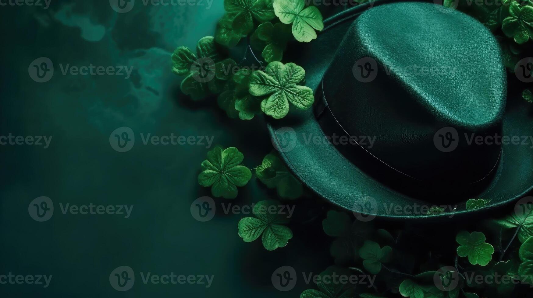 Top View St Patrick's with green leaves on green pastel background for banner design, AI Generative photo