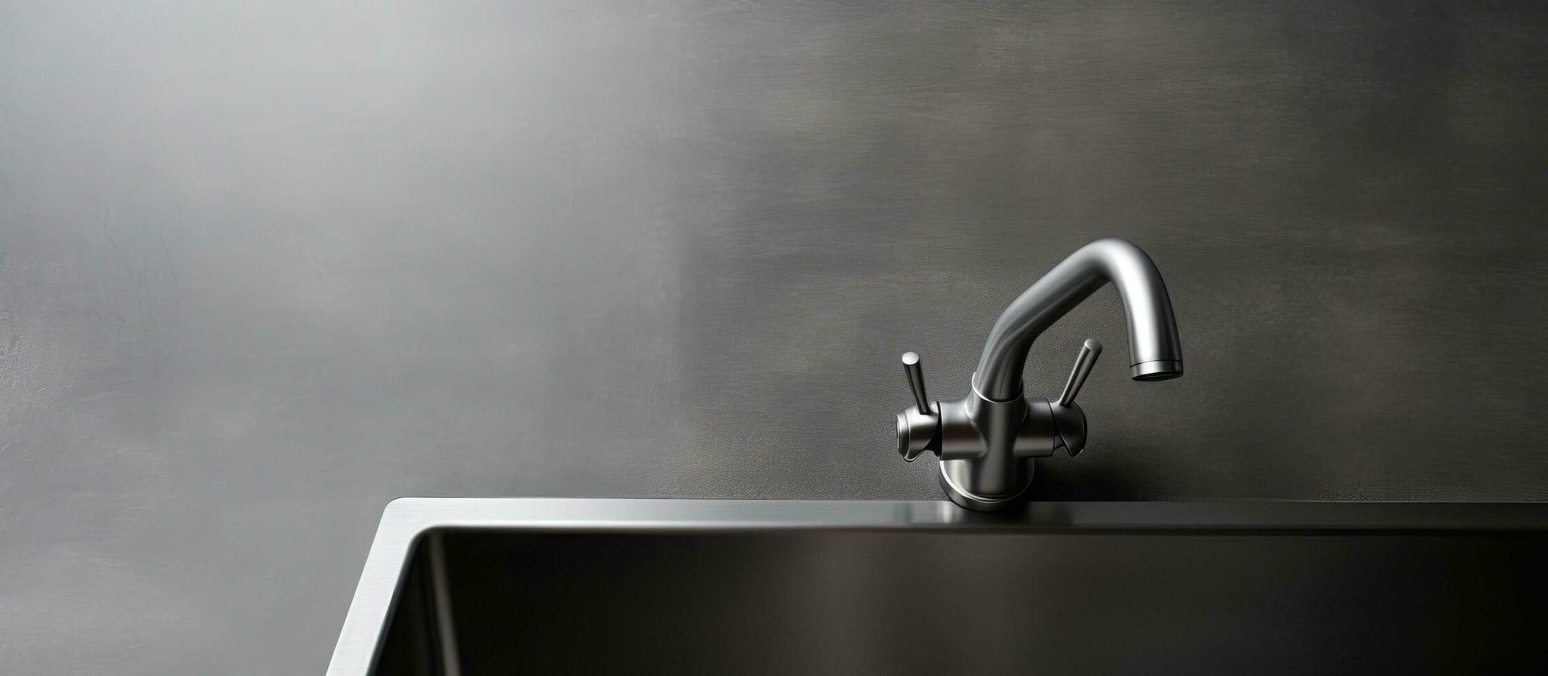 Photo of a modern kitchen sink with a sleek faucet and plenty of space for food preparation and dishwashing with copy space