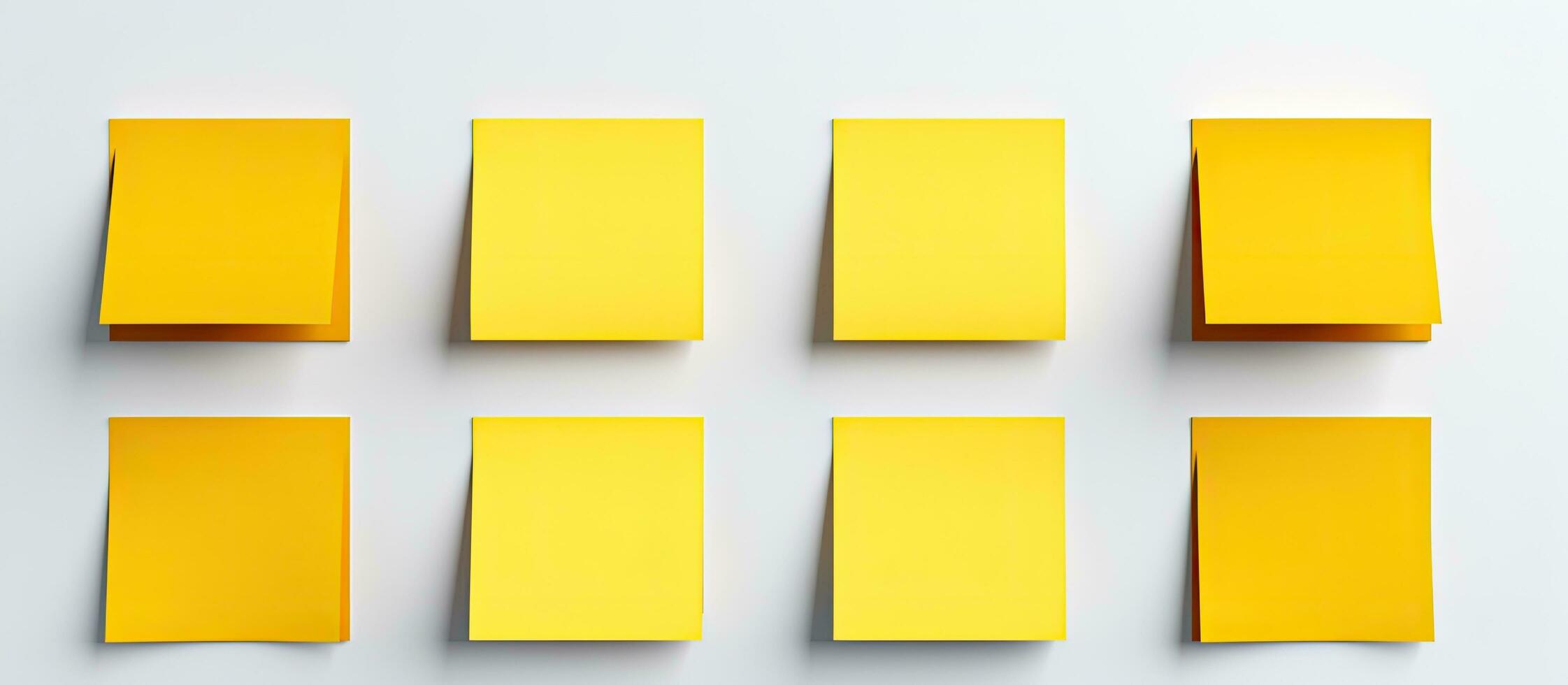 Photo of a colorful wall covered in yellow sticky notes with blank spaces for your ideas with copy space