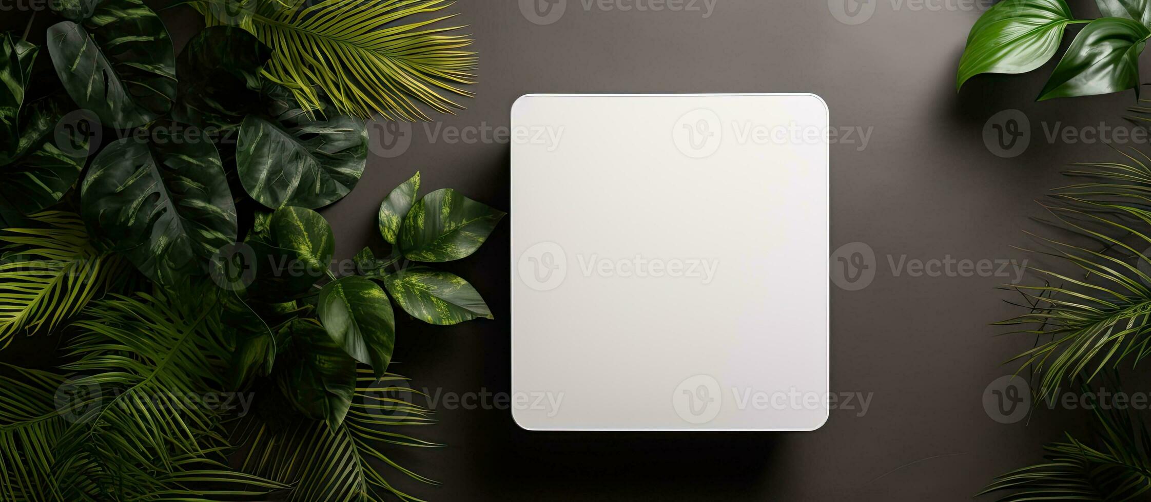 Photo of a white square object on a table with plenty of copy space with copy space