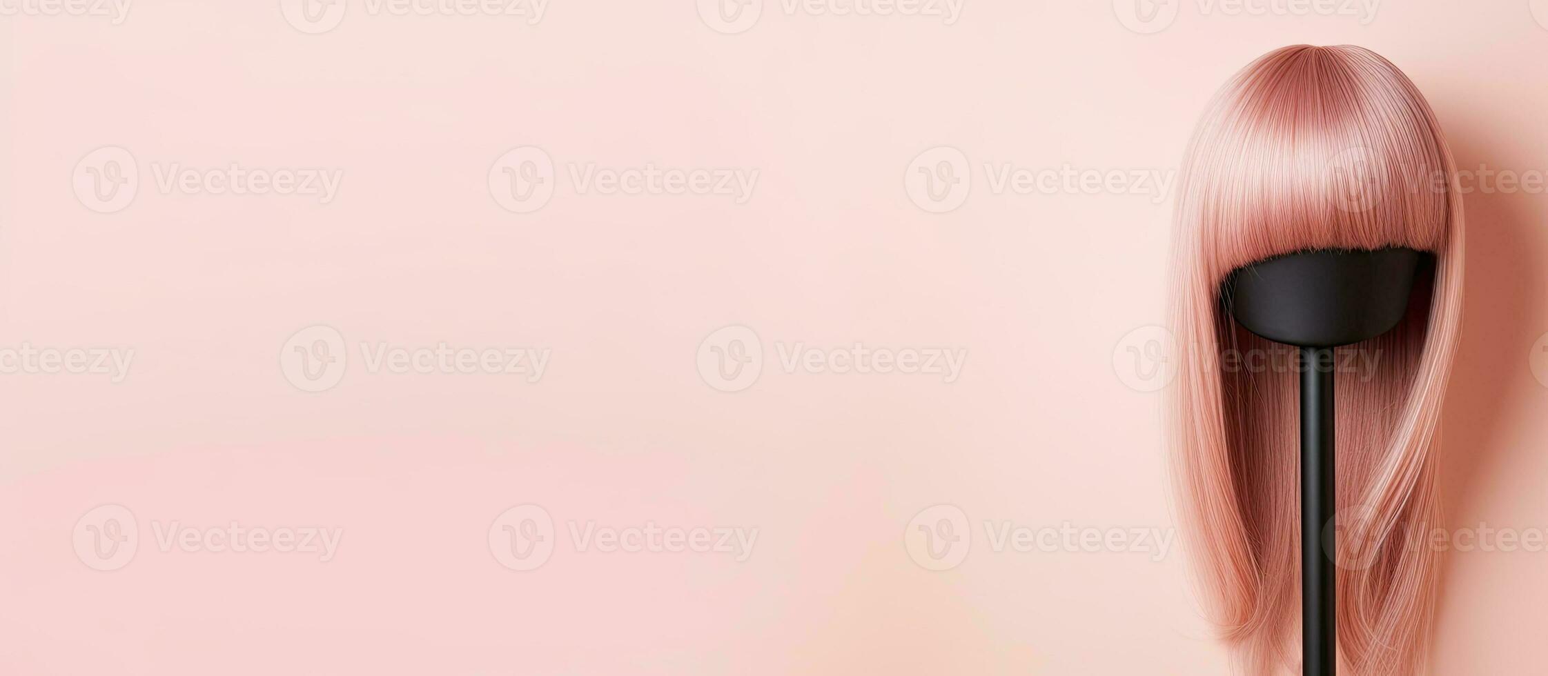foto de un largo rosado pelo con un negro palo accesorio con Copiar espacio