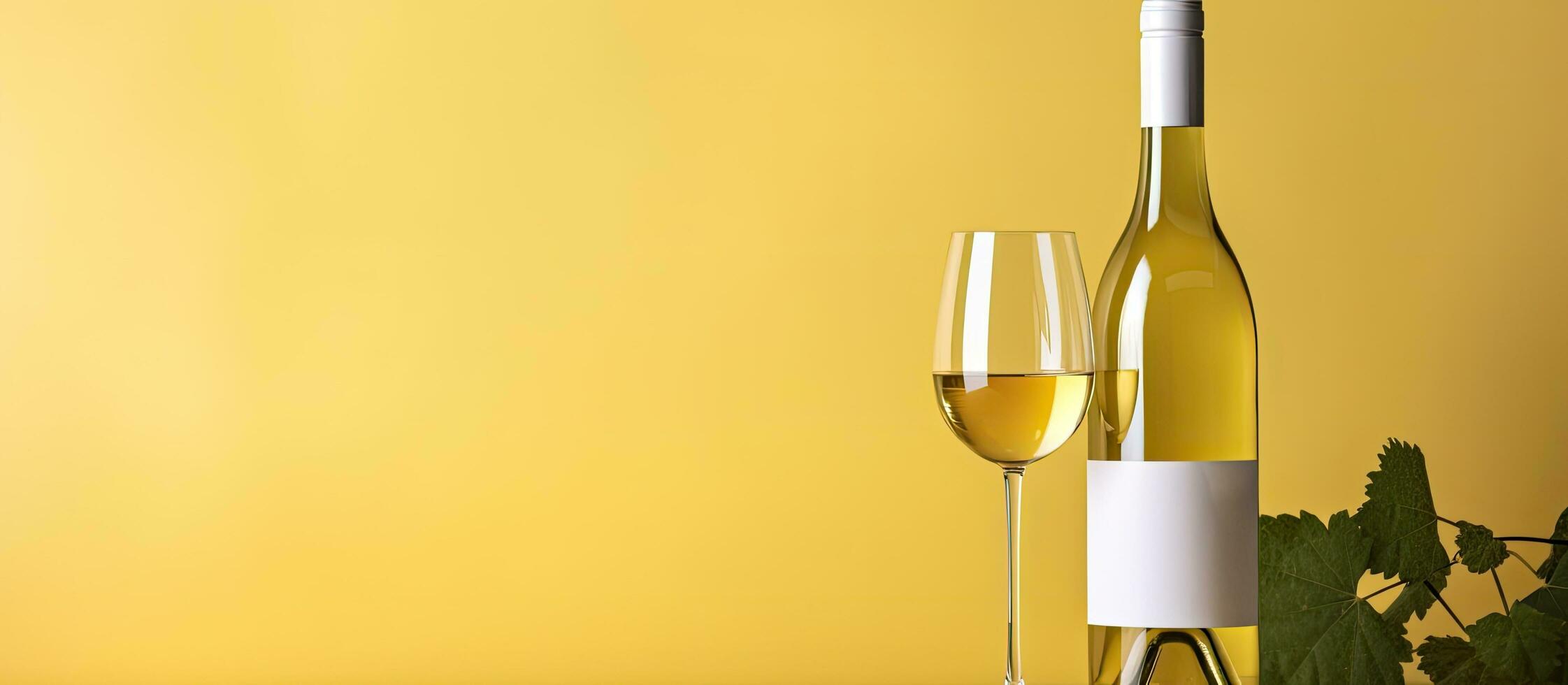 Photo of a bottle and glass of wine on a table with plenty of space for your own text or design with copy space