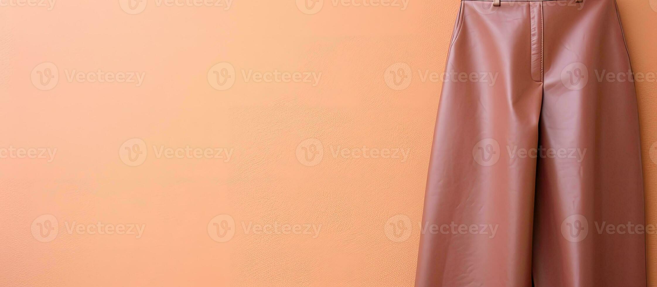 Photo of a pair of hanging pants on a wall with ample copy space with copy space