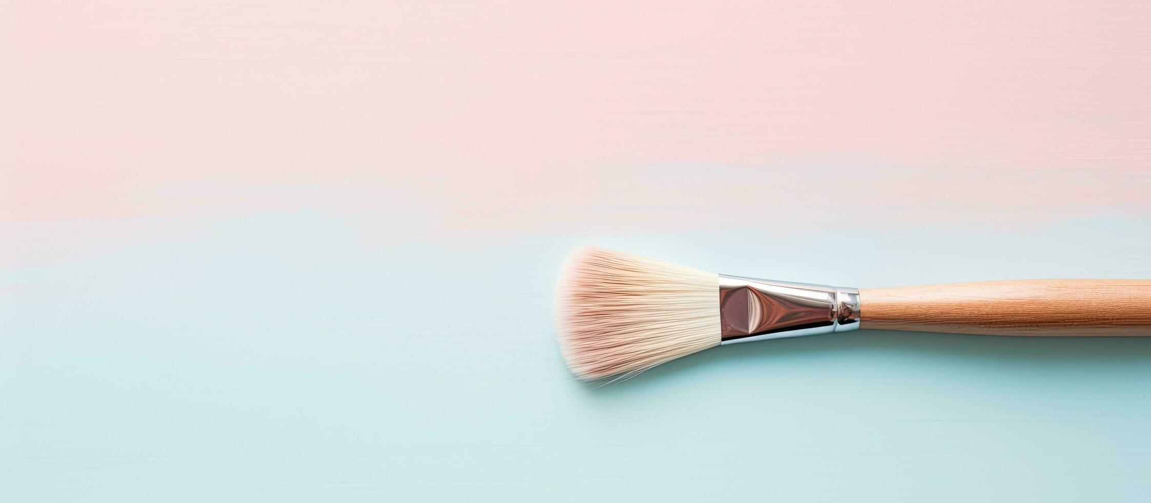 Photo of a vibrant makeup brush against a colorful backdrop with copy space