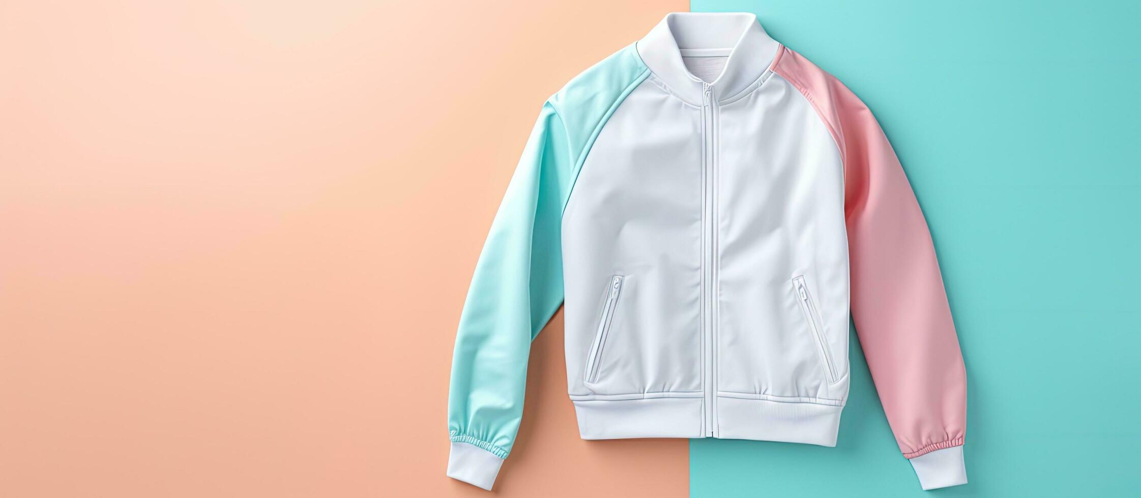 Photo of a white and pink jacket hanging on a wall with copy space with copy space