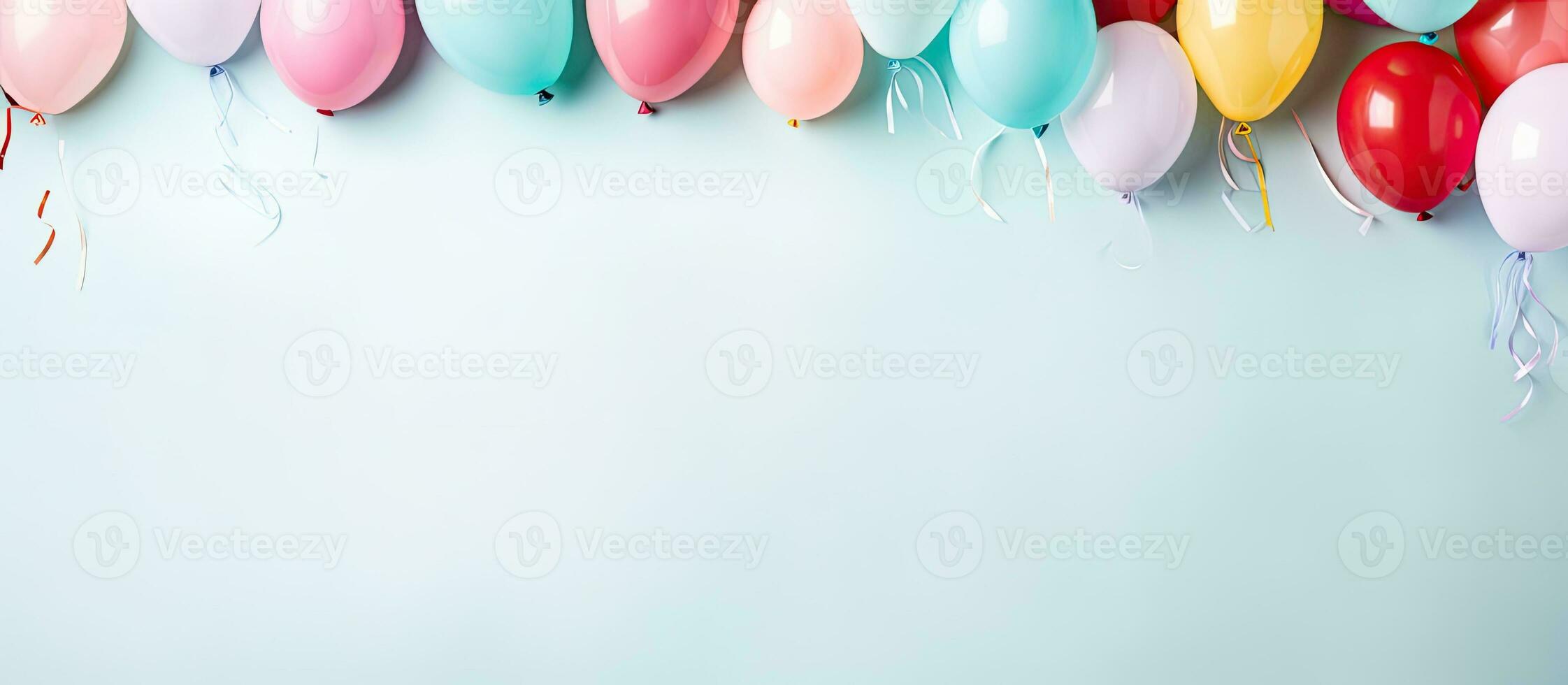 Photo of colorful balloons hanging on a wall with plenty of space for text or other elements with copy space