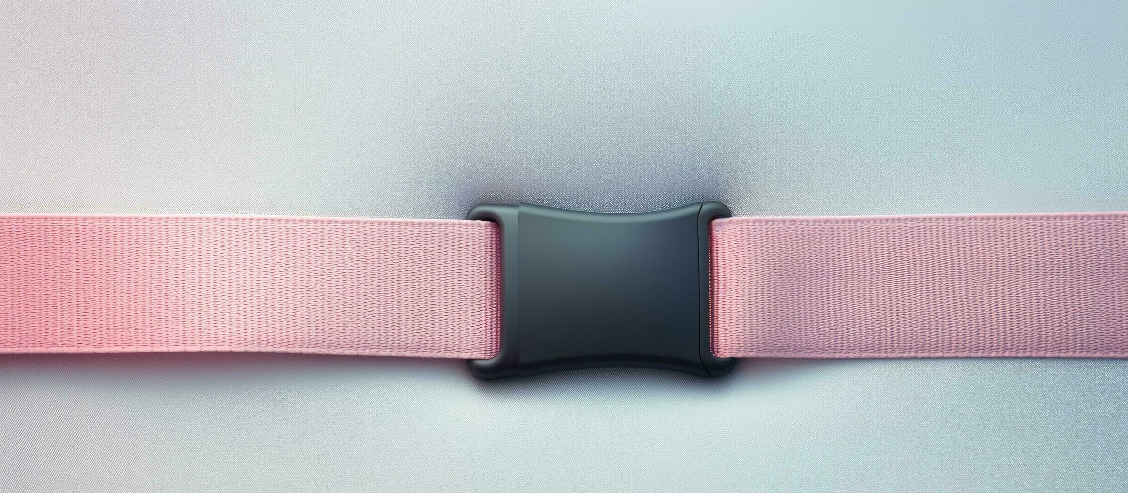 Photo of a stylish pink belt with a sleek black buckle up close with copy space