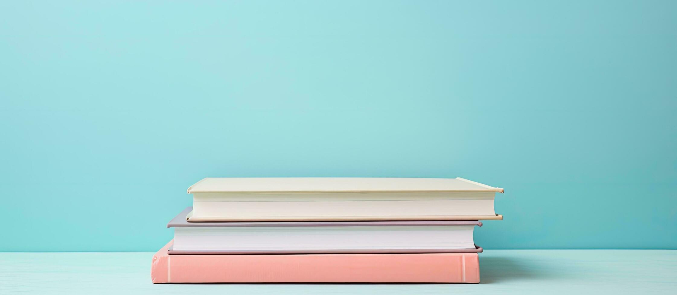 Photo of a neat stack of books with empty space for text or design with copy space
