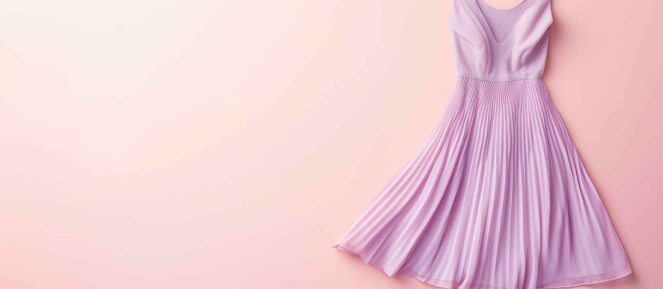 Photo of a vibrant purple dress hanging on a colorful pink wall with plenty of space for text or graphics with copy space