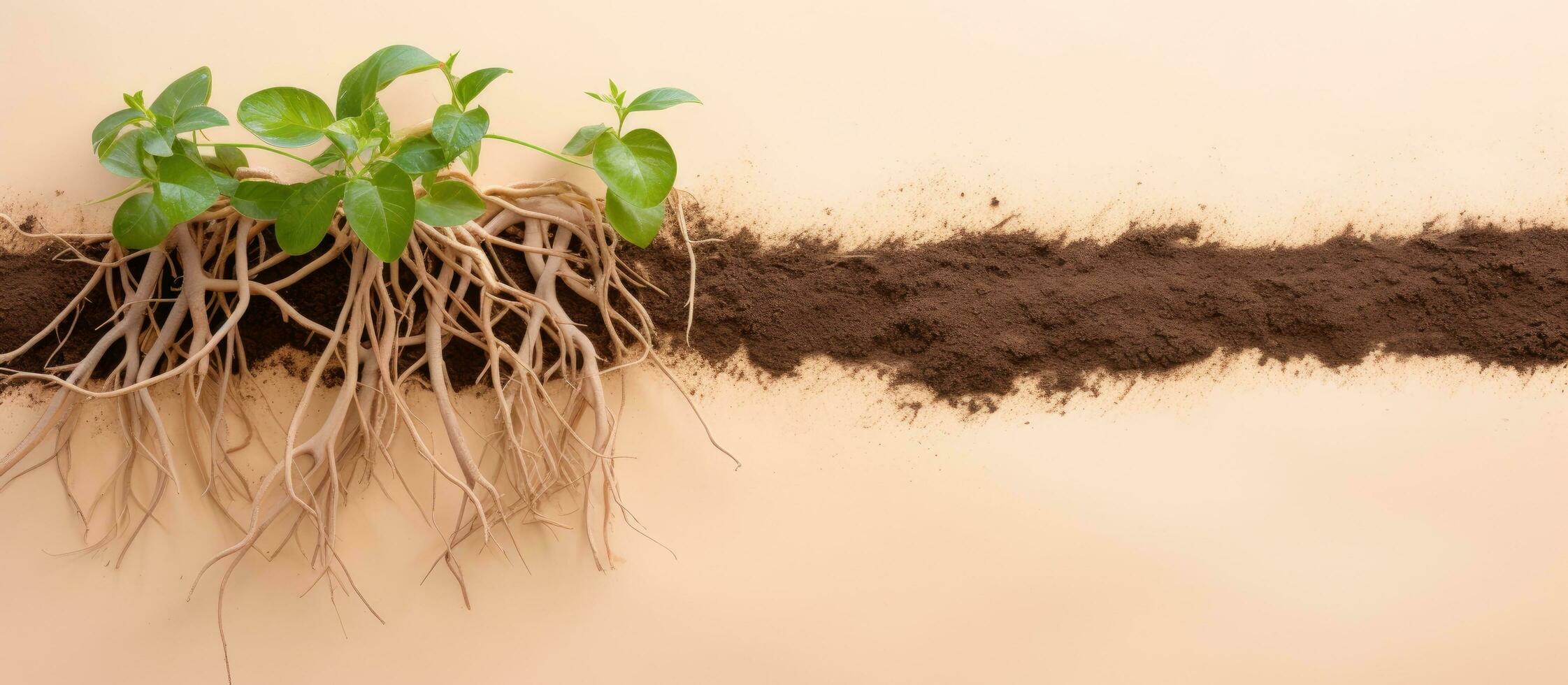 Photo of a small plant growing through a crack in a concrete wall with copy space