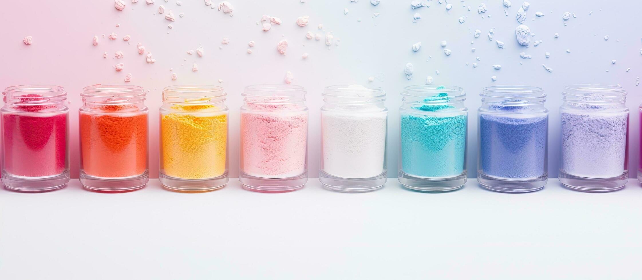 Photo of colorful bottles filled with various liquids, perfect for adding a pop of color to any space with copy space