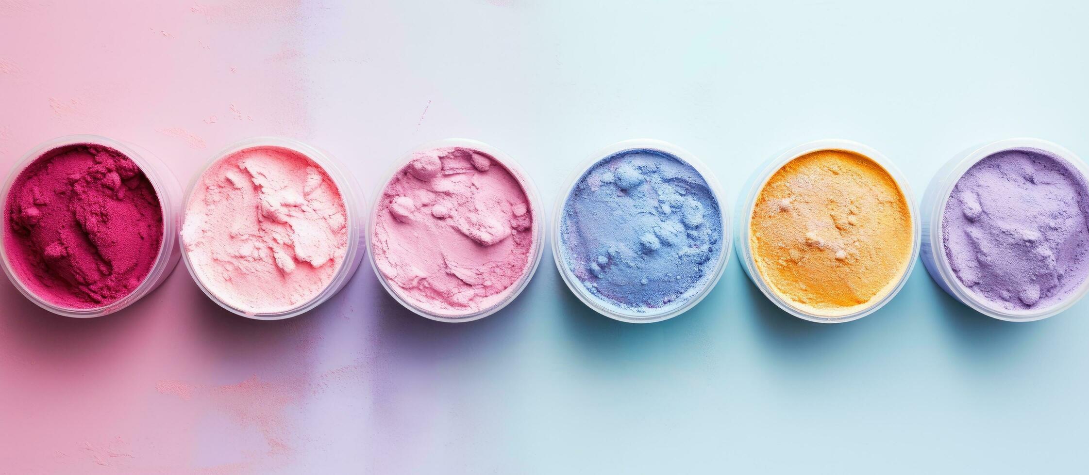 Photo of a colorful row of powders with plenty of space for text or other elements with copy space