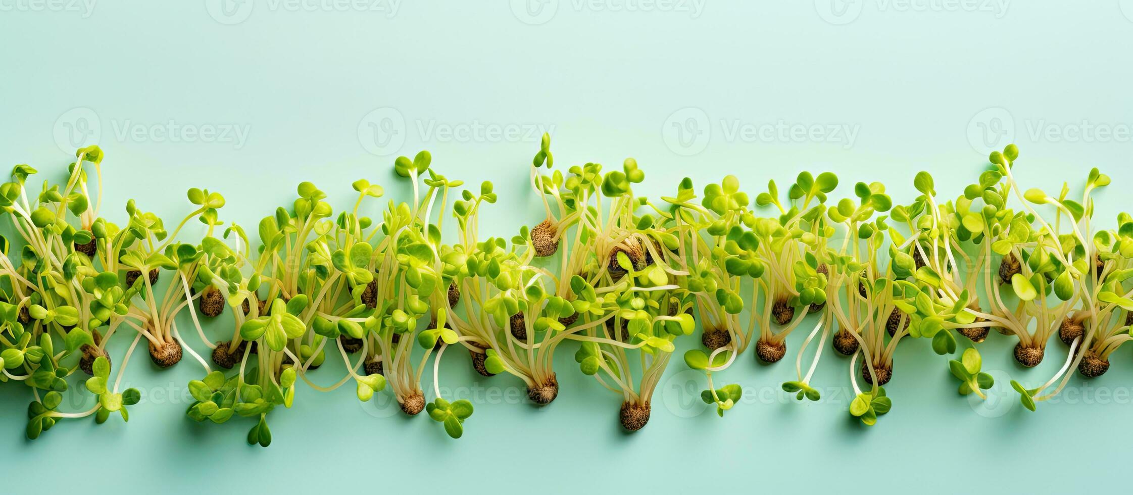 Photo of fresh green sprouts on a vibrant blue background with copy space