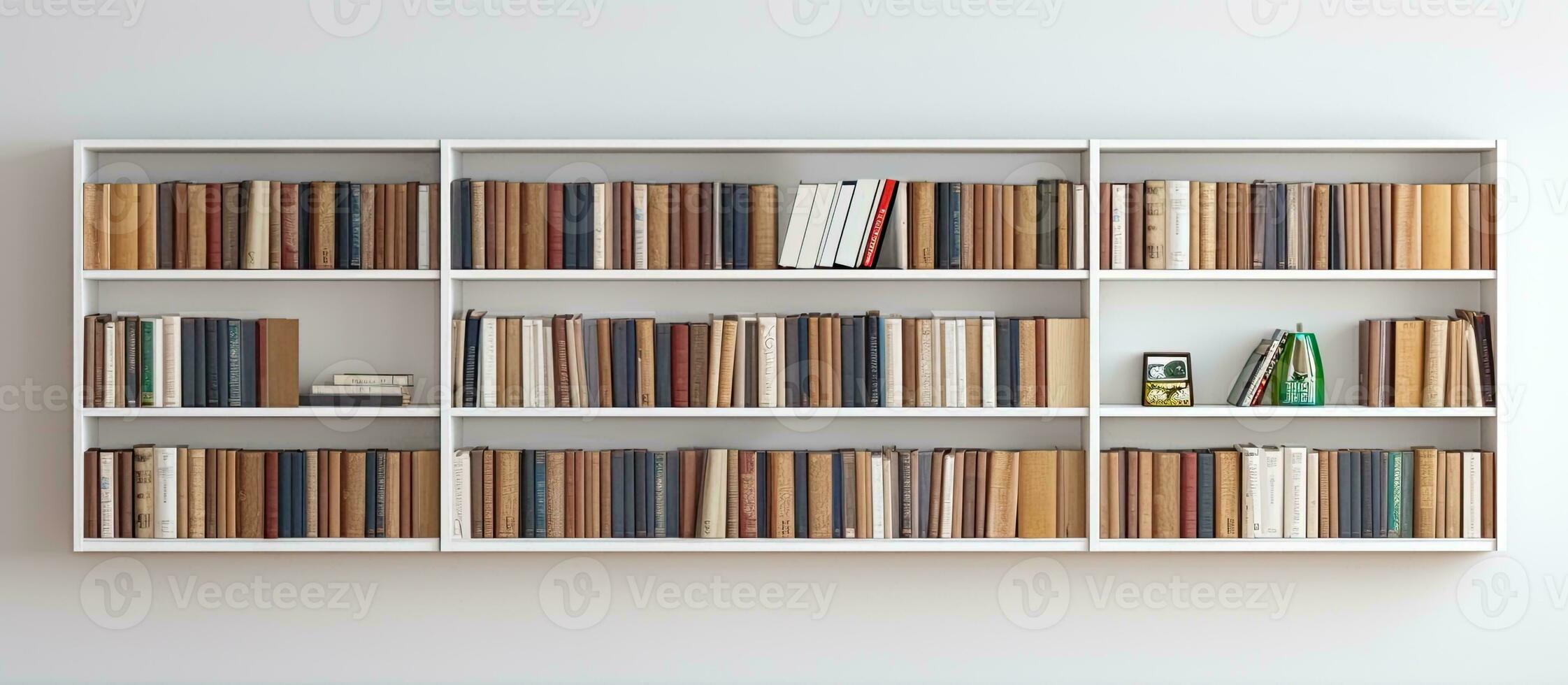 foto de un estante para libros lleno con un vistoso surtido de libros, Proporcionar interminable posibilidades para leyendo y exploración con Copiar espacio