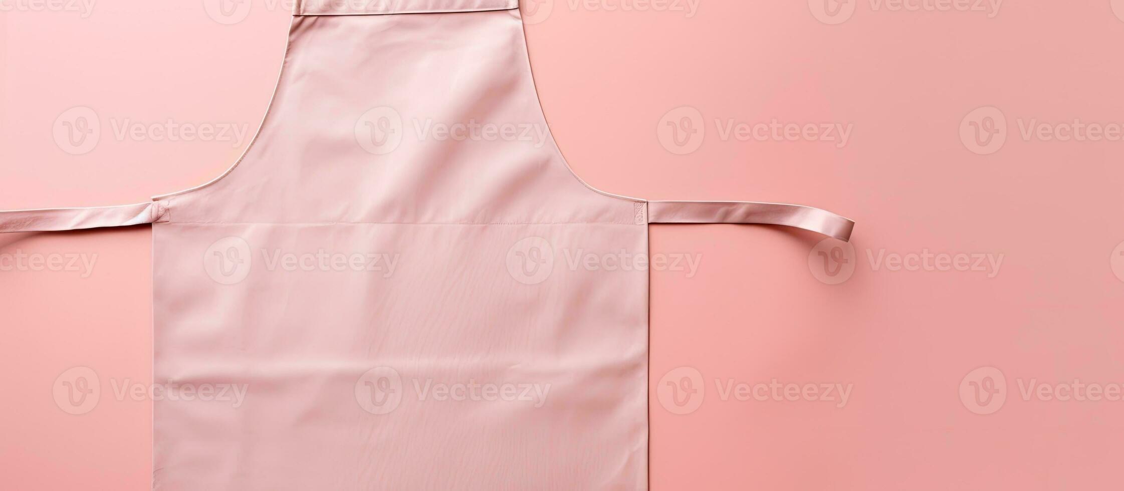 Photo of a pink apron hanging on a pink wall with copy space with copy space
