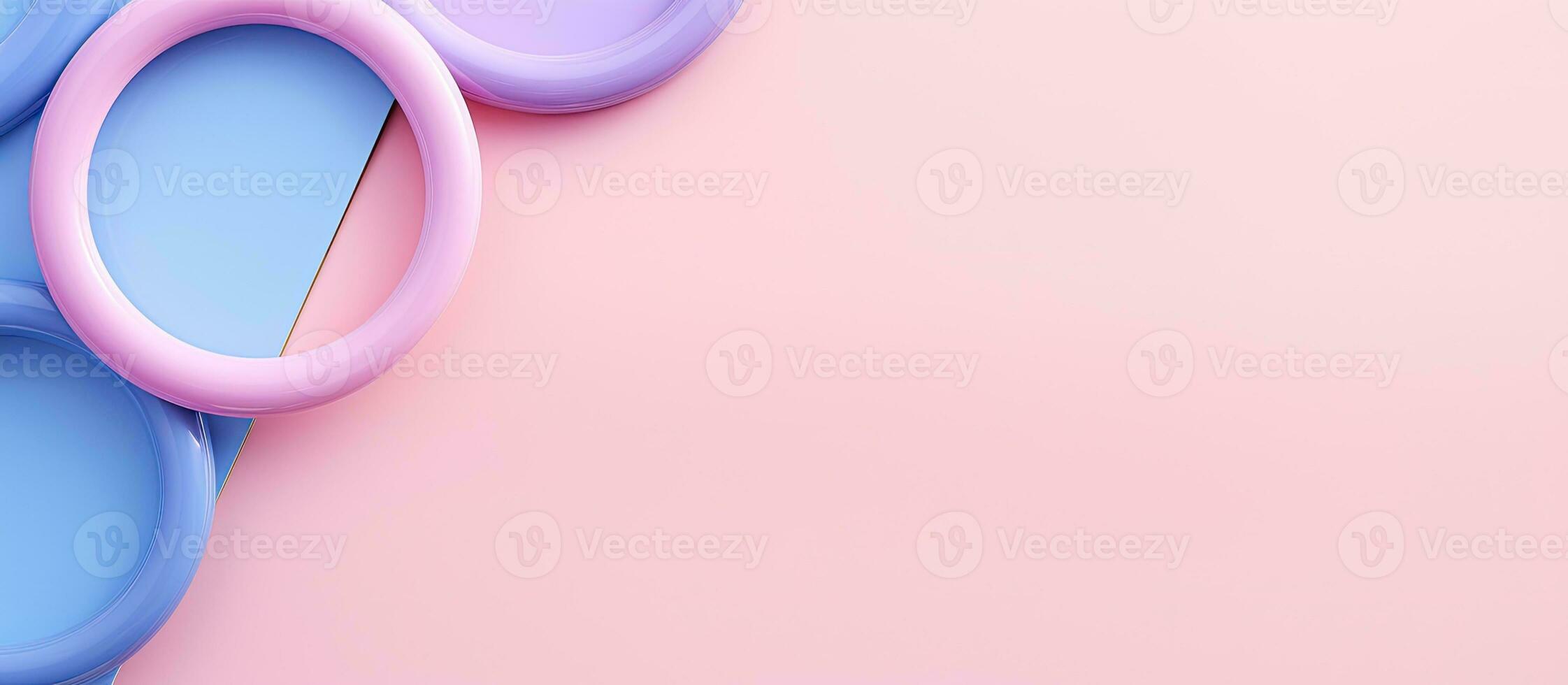 Photo of a pink button on a blue background with plenty of copy space with copy space