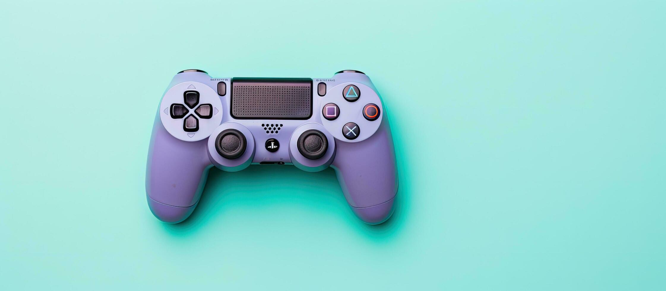 Photo of a game controller on a vibrant blue background with copy space