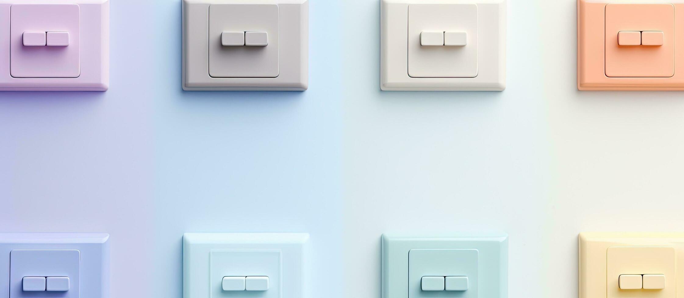 Photo of colorful light switches on a wall with plenty of space for text or other design elements with copy space