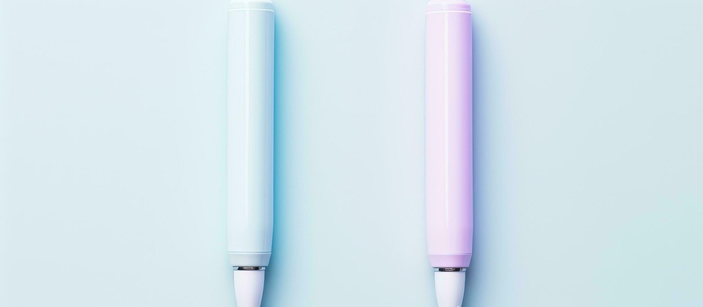 Photo of two pens side by side with empty space for text or design with copy space