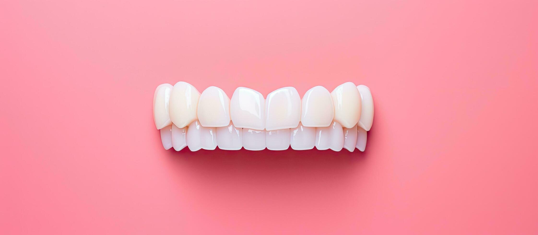 Photo of a single tooth isolated on a vibrant pink background with copy space