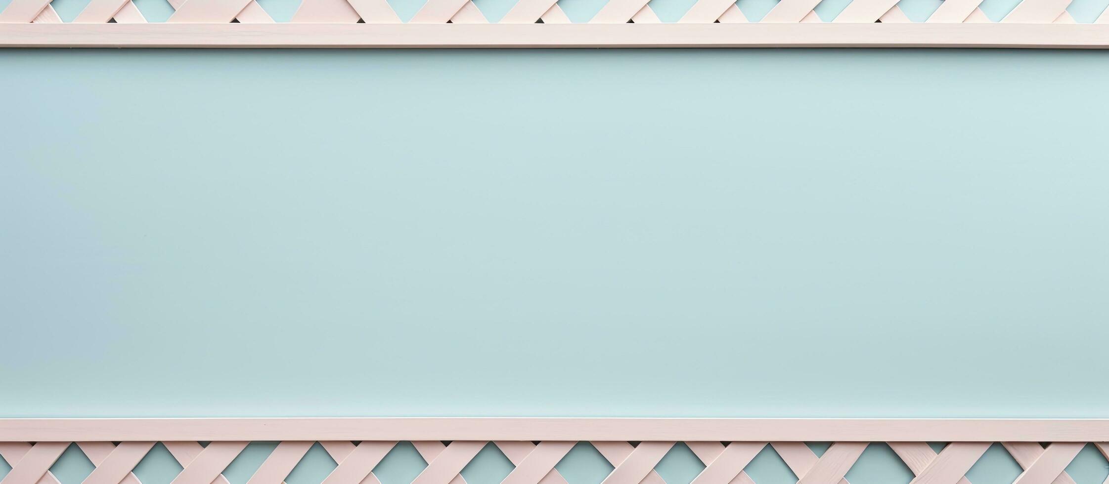 Photo of a minimalist blue and pink wall with a clean white frame with copy space
