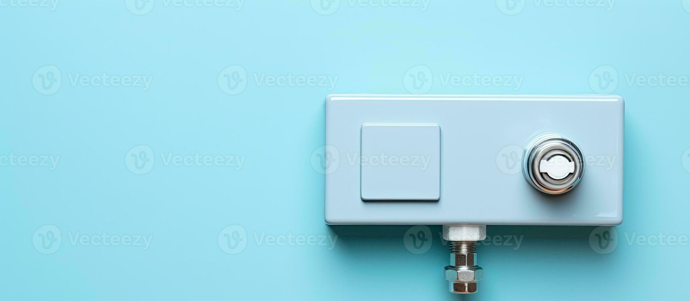 Photo of a blue wall with a wall mounted light switch with copy space