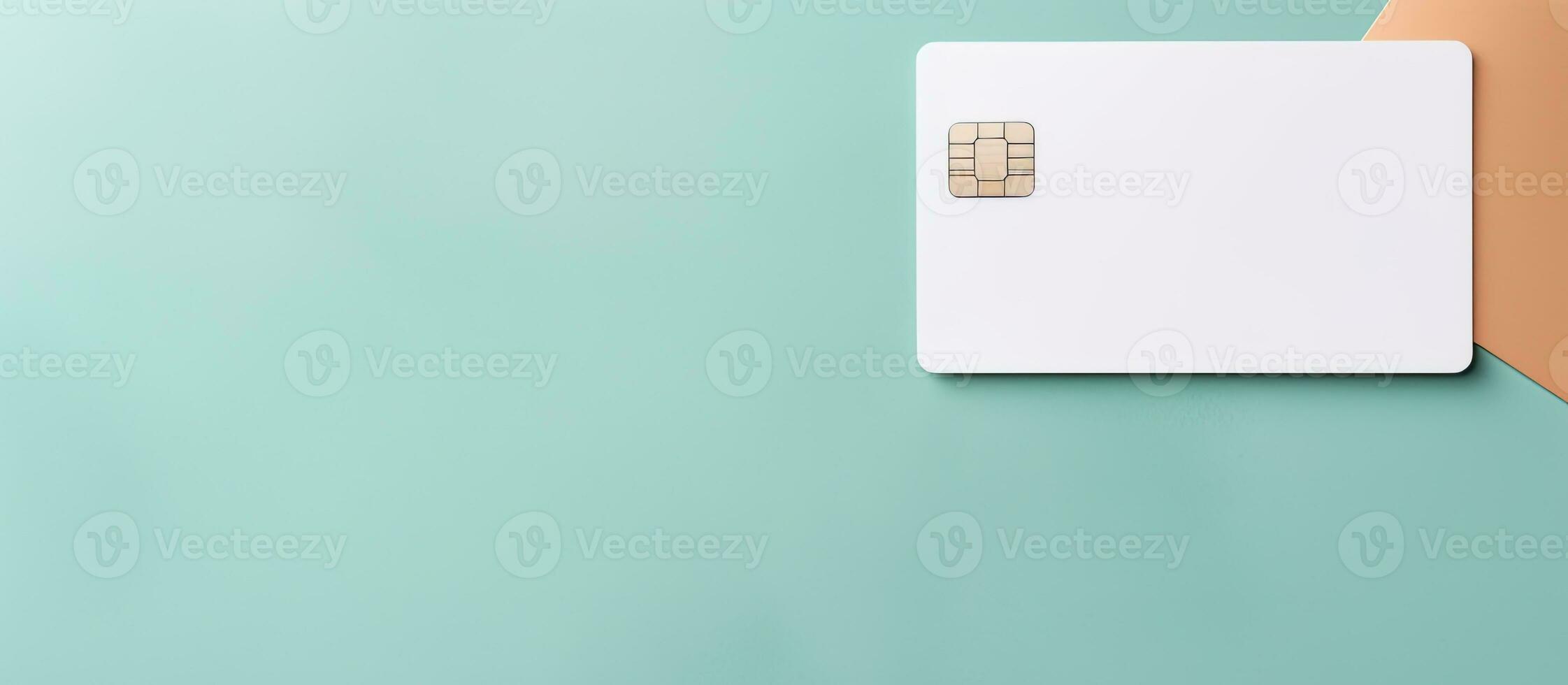 Photo of a white sim card on a green wall with plenty of space for text or other design elements with copy space