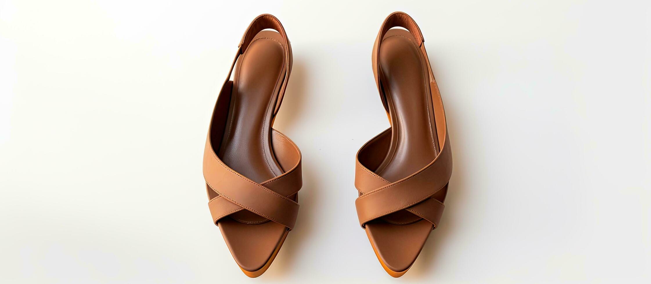 Photo of a pair of stylish womens shoes on a clean white background with copy space