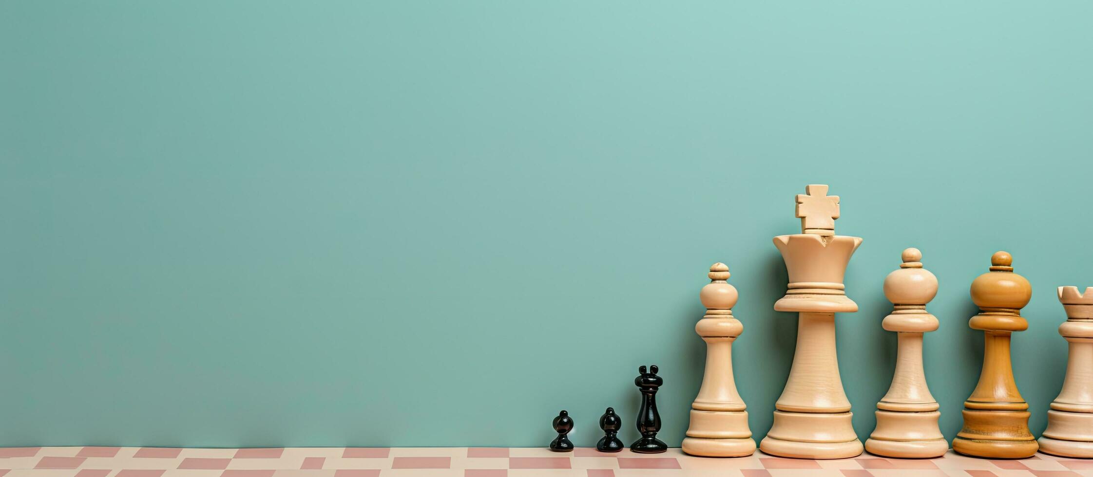 Photo of chess pieces on a checkered table, creating a strategic and intellectual atmosphere with copy space