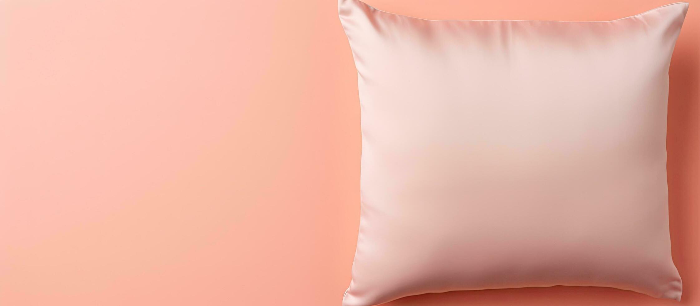 Photo of a white pillow against a vibrant pink wall, creating a minimalistic and contemporary aesthetic with copy space