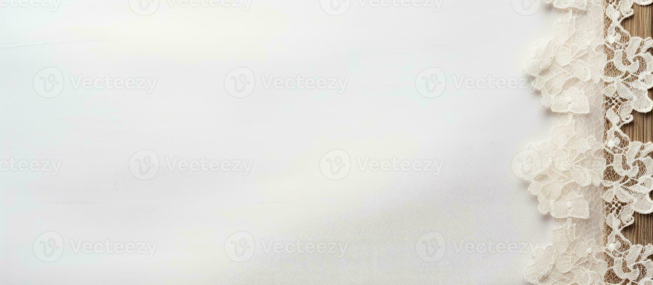 Photo of a detailed close up of lace on a rustic wooden background with copy space