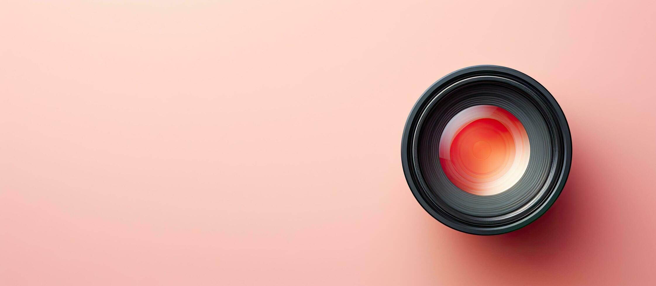 Photo of a camera lens with a vibrant pink backdrop with copy space