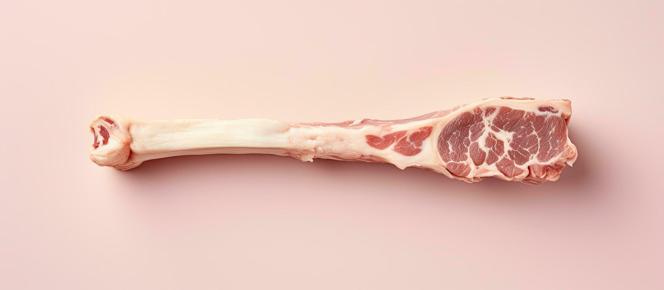 Photo of a raw steak on a vibrant pink background with copy space