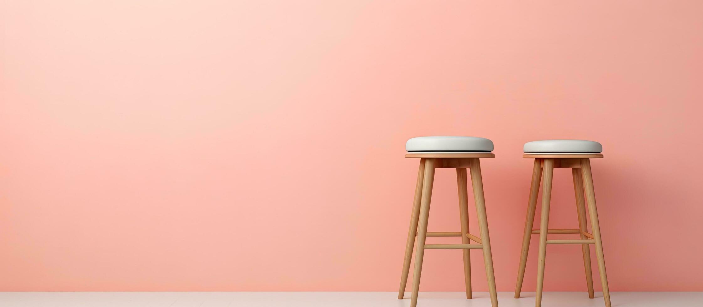 Photo of two stools in front of a pink wall with empty space for creativity with copy space