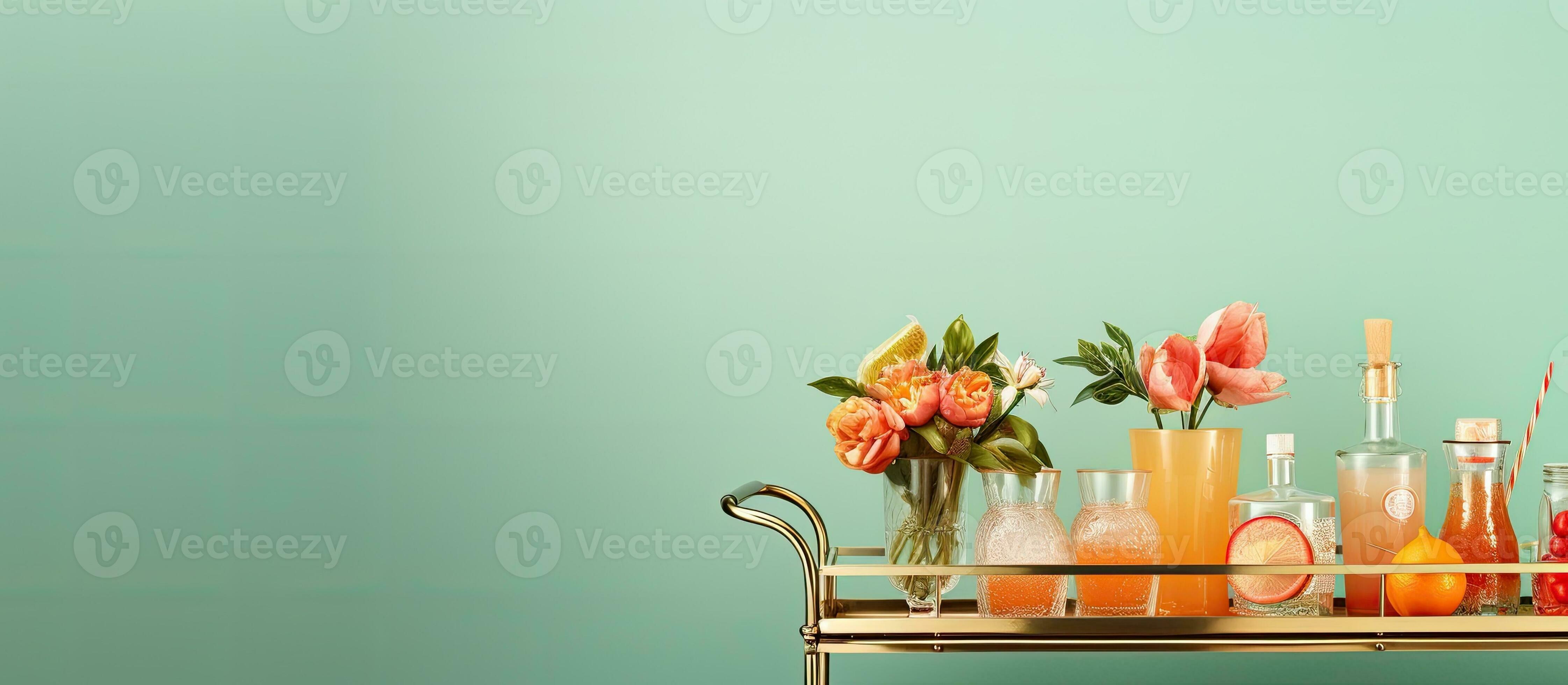 Photo of a well stocked bar cart with a variety of drinks for all