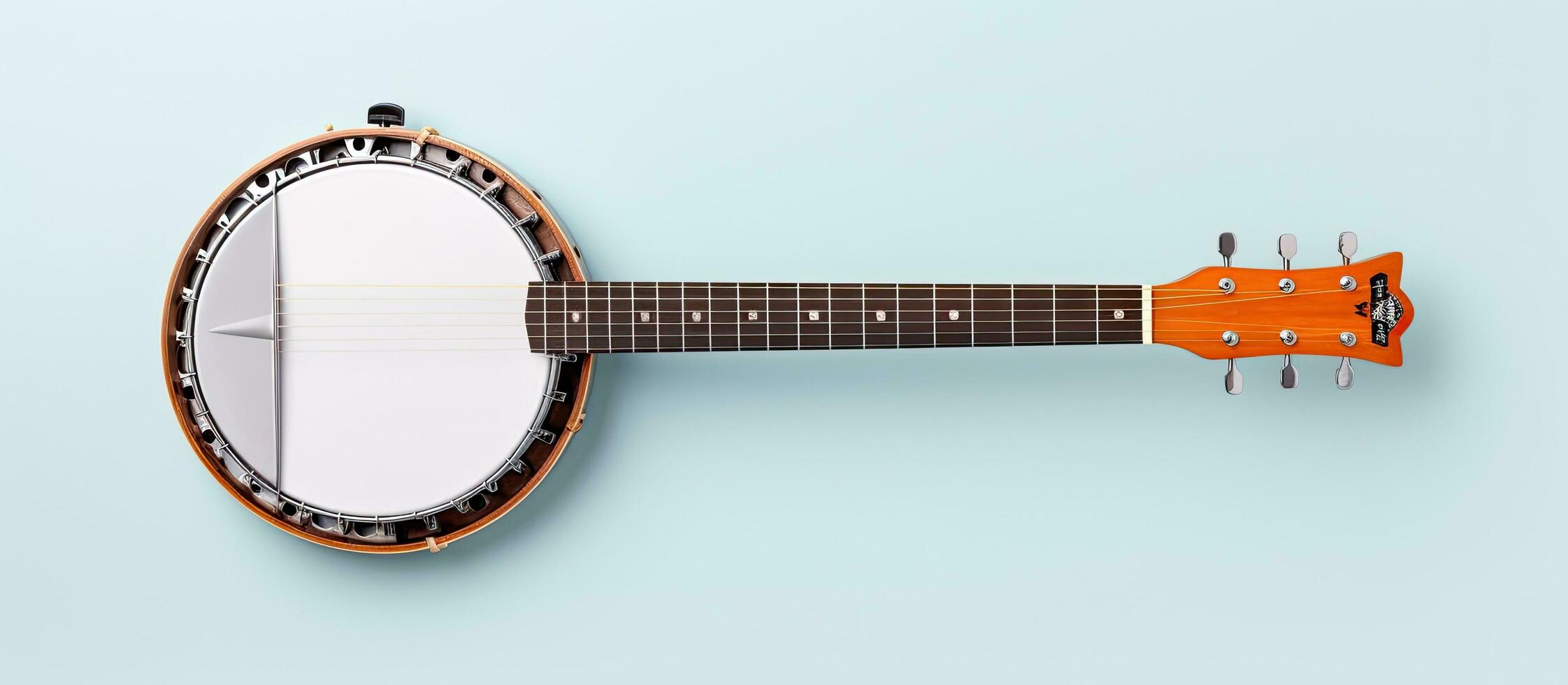 Photo of an orange and white electric guitar with a vibrant and modern design with copy space