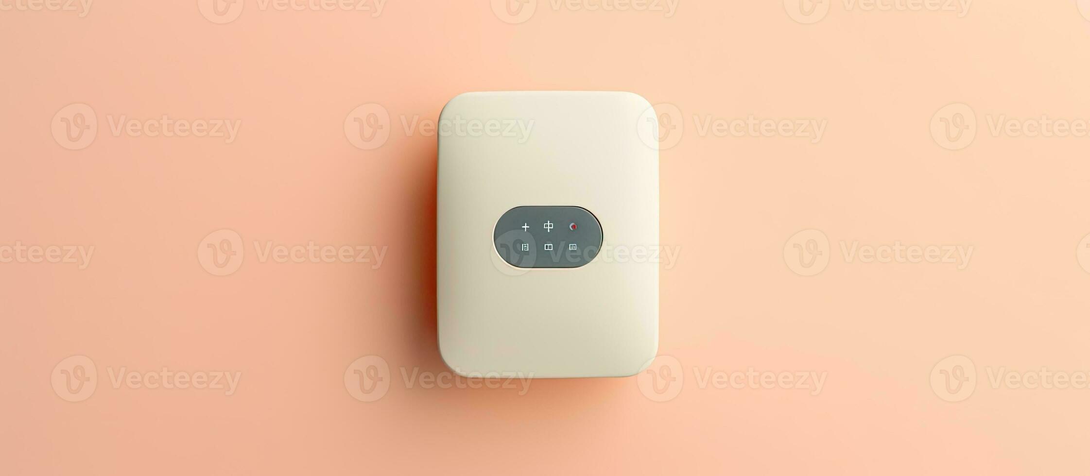 Photo of a white light switch on a pastel wall with plenty of copy space with copy space