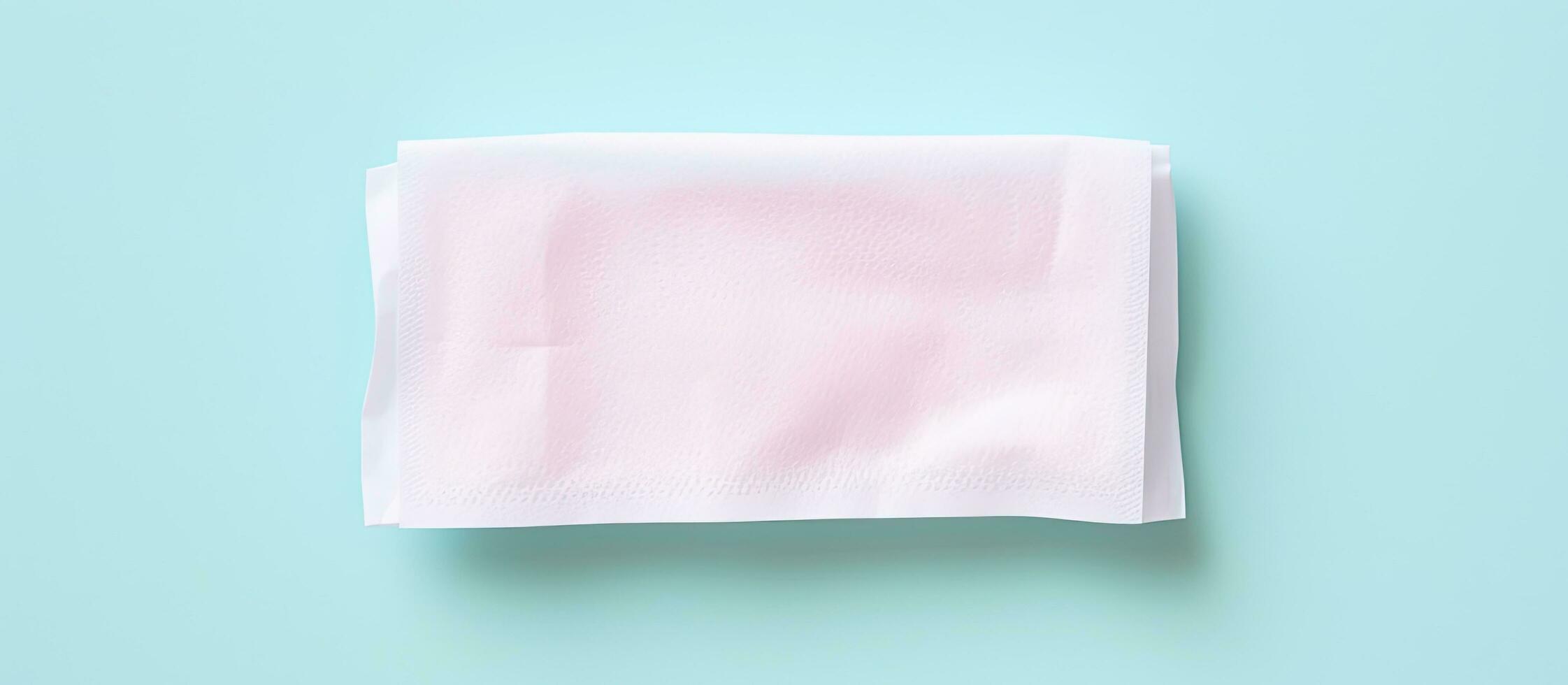 Photo of a roll of toilet paper on a pink napkin with copy space with copy space