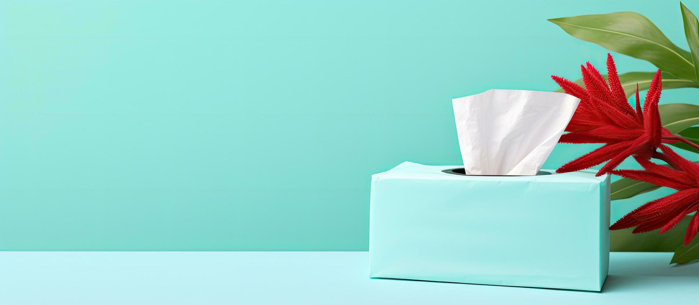 Photo of a roll of toilet paper on a blue background with ample space for text or design with copy space