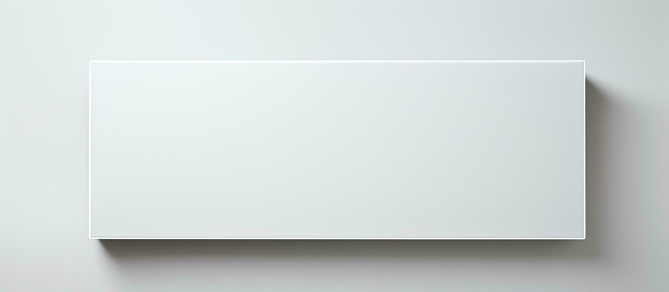 Photo of a minimalist white square object mounted on a wall with copy space with copy space