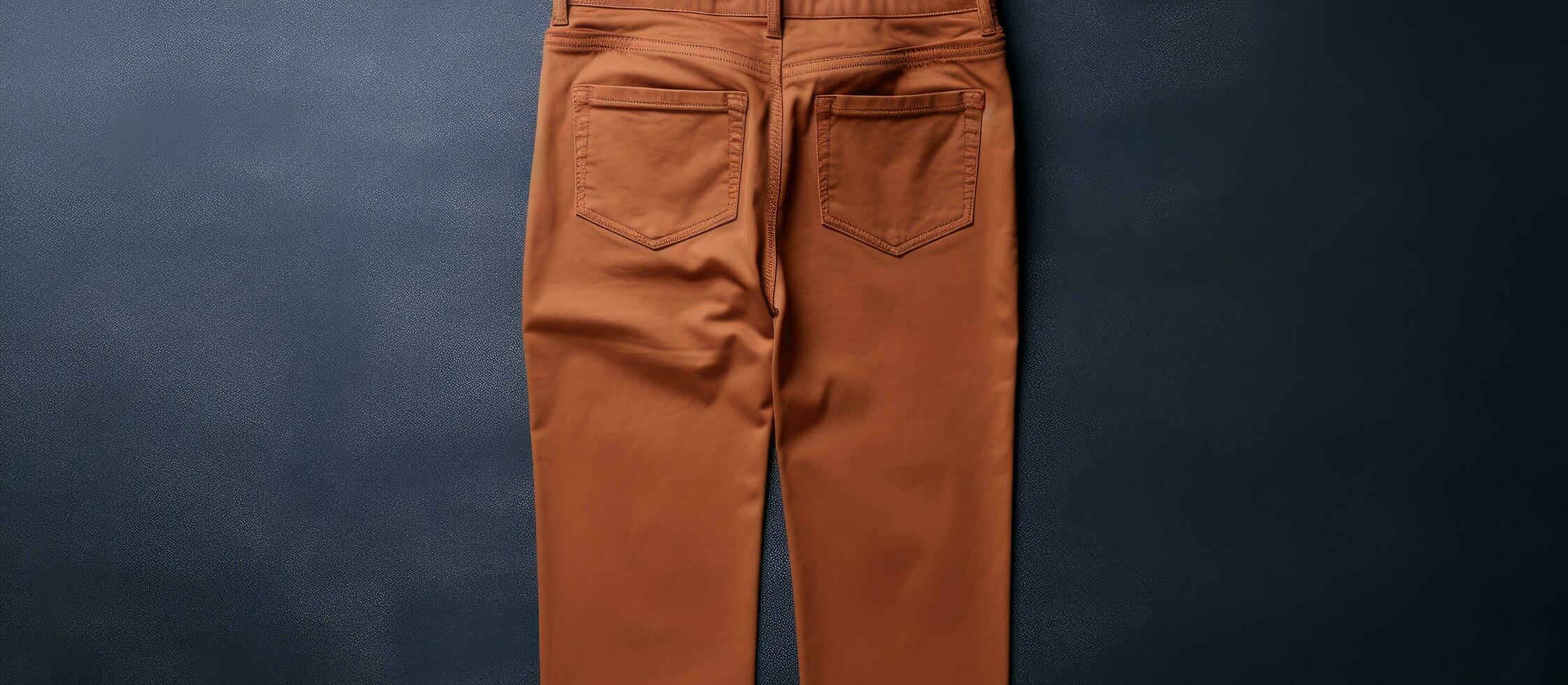 Photo of a pair of brown pants hanging on a wall with copy space with copy space