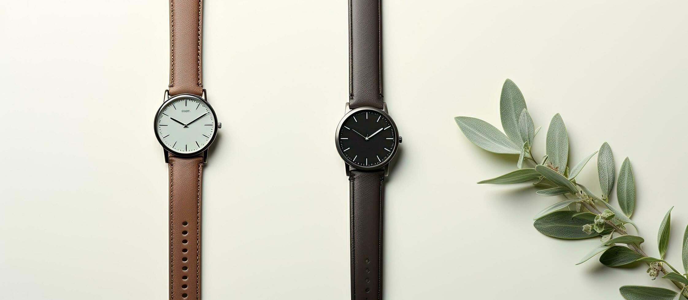 Photo of two watches side by side with plenty of space for text or other elements with copy space