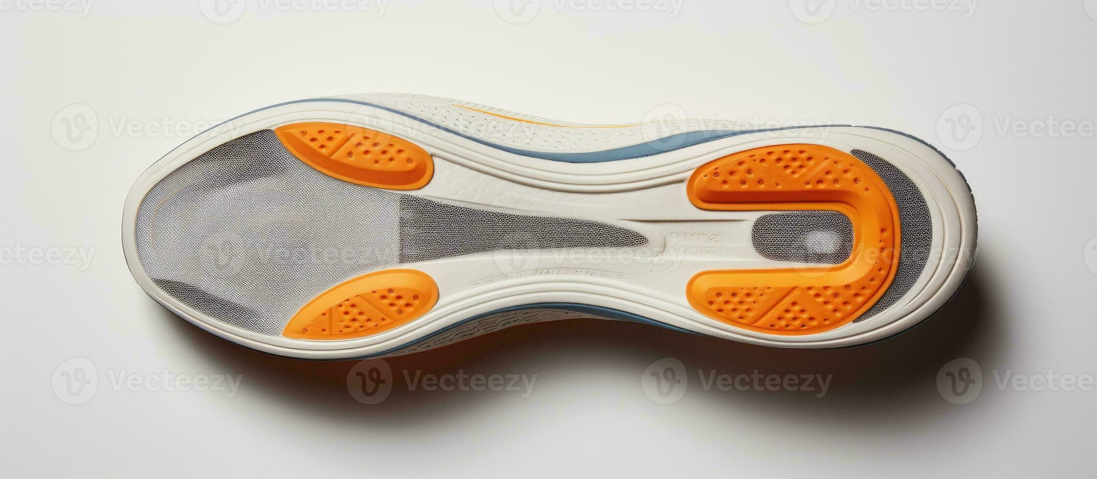 Photo of a detailed view of a shoe on a clean white background with copy space